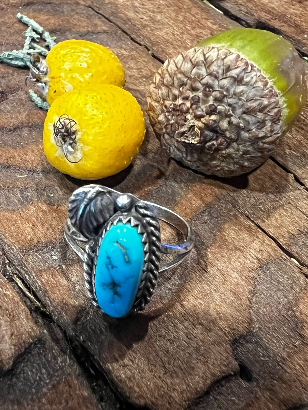 Navajo Sterling Ring Floral Blue Turquoise Black Sleeping Beauty 5.75-6 Dainty